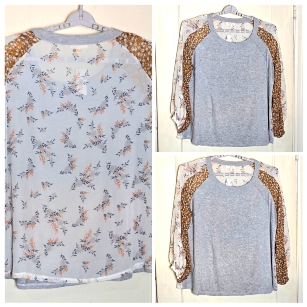 Loralette MIX Media Pullover Floral Blouse Size 2X NWT
